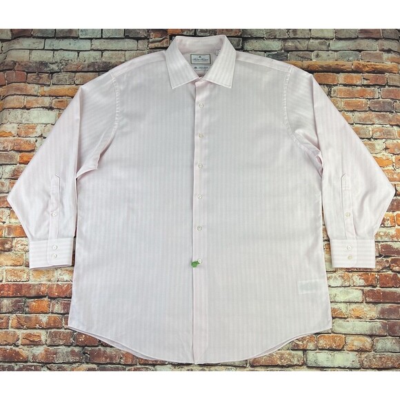 Brooks Brothers Luxury Thomas Mason Button Up Shirt Mens 17.5/34 Pink Striped - Picture 2 of 7